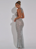 Sexy Sheer Deep V Sequin Off-shoulder Figure-hugging Backless Mermaid Dress