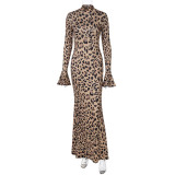 Slim-Fit Leopard Print Collarless Waist-Cinching Sexy Dress