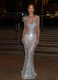 Sexy Sheer Deep V Sequin Off-shoulder Figure-hugging Backless Mermaid Dress
