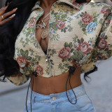 Navel-exposed Drawstring Yarn-dyed Jacquard Long-sleeved Jacket