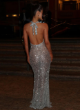 Sexy Sheer Deep V Sequin Off-shoulder Figure-hugging Backless Mermaid Dress