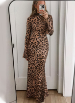 Slim-Fit Leopard Print Collarless Waist-Cinching Sexy Dress