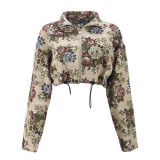 Navel-exposed Drawstring Yarn-dyed Jacquard Long-sleeved Jacket