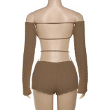 Sexy Off-Shoulder Long Sleeve High-Waisted Slim Fit Wrap Around Bodysuit