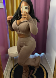 Casual Washed Distressed Hooded Flared Pants Two-piece Set