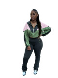 Colorblocked Navel-baring High Waist Slightly Flared Two-piece Suit