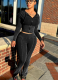 Casual Washed Distressed Hooded Flared Pants Two-piece Set