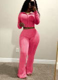 Casual Washed Distressed Hooded Flared Pants Two-piece Set