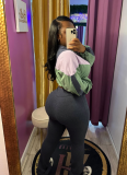 Colorblocked Navel-baring High Waist Slightly Flared Two-piece Suit