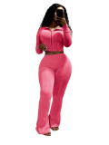 Casual Washed Distressed Hooded Flared Pants Two-piece Set