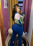 Colorblocked Navel-baring High Waist Slightly Flared Two-piece Suit
