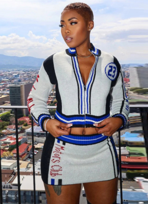 Casual Contrast Color Top High Waist Hip Sexy Short Skirt Suit