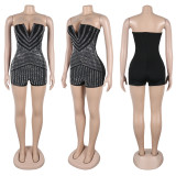 V-neck Tube Top Elastic Slim Fit Rhinestone Jumpsuit