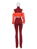 Colorblocked Navel-baring High Waist Slightly Flared Two-piece Suit