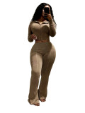 Casual Washed Distressed Hooded Flared Pants Two-piece Set