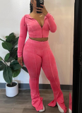 Casual Washed Distressed Hooded Flared Pants Two-piece Set