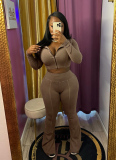 Casual Washed Distressed Hooded Flared Pants Two-piece Set