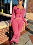 Casual Washed Distressed Hooded Flared Pants Two-piece Set