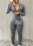 Solid Color Tight-Fitting Invisible Zipper Bodysuit
