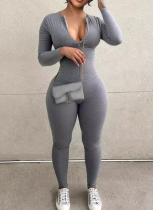 Solid Color Tight-Fitting Invisible Zipper Bodysuit