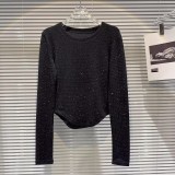 T-shirt With A Curved Hem and Full Of Rhinestone Shimmer Design