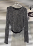 T-shirt With A Curved Hem and Full Of Rhinestone Shimmer Design