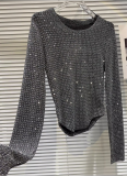 T-shirt With A Curved Hem and Full Of Rhinestone Shimmer Design
