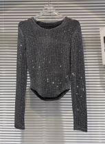 T-shirt With A Curved Hem and Full Of Rhinestone Shimmer Design