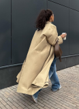 Khaki Knee-length Single-breasted British Style Mid-length Trench Coat