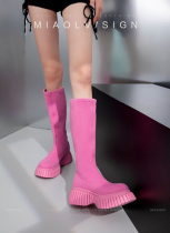 Elastic Thick Sole Platform Motorcycle Socks Skinny Boots