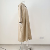 Khaki Knee-length Single-breasted British Style Mid-length Trench Coat