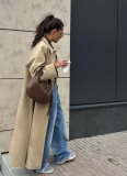 Khaki Knee-length Single-breasted British Style Mid-length Trench Coat
