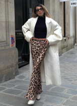 Casual Satin Leopard Print Retro Mid-waist Fishtail Skirt