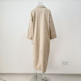 Khaki Knee-length Single-breasted British Style Mid-length Trench Coat