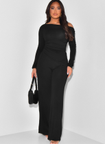 Solid Color Pleated Irregular Oblique Collar Drape Trousers Two-piece Suit