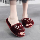 One-word Popular Home Outdoor Flat Plush Non-slip Cotton Slippers