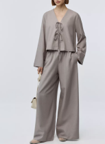 Fashion Lazy Tie Design Cardigan Trousers Two-piece Set