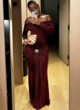 Fashion Elegant Off-Shoulder Solid Color Long Sleeve Slim Fit Waist-Cinching Dress