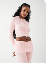 Sexy Knitted Belly Button Hoodie New Style Flared Trousers Two-piece Suit