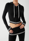 Sexy Knitted Belly Button Hoodie New Style Flared Trousers Two-piece Suit