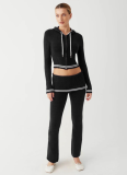 Sexy Knitted Belly Button Hoodie New Style Flared Trousers Two-piece Suit