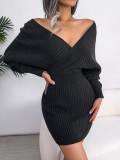 Sexy Cross V-Neck Batwing Skirt Tight Waist Dress