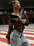 Fashion Streetwear Leopard Print Zipper Cardigan Jacket Hoodie Sweatshirt