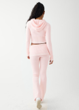 Sexy Knitted Belly Button Hoodie New Style Flared Trousers Two-piece Suit