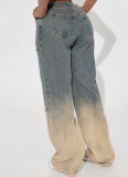 Personalized Street Gradient Color Frayed Washed Loose Fit Jeans