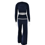 Sexy Knitted Belly Button Hoodie New Style Flared Trousers Two-piece Suit