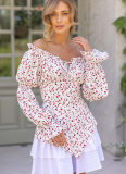 Ruffled Puff Sleeve Floral Print Dress