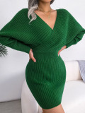 Sexy Cross V-Neck Batwing Skirt Tight Waist Dress