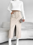 Fashion Retro Plus Velvet PU Leather Slit Skirt