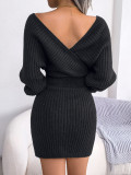 Sexy Cross V-Neck Batwing Skirt Tight Waist Dress